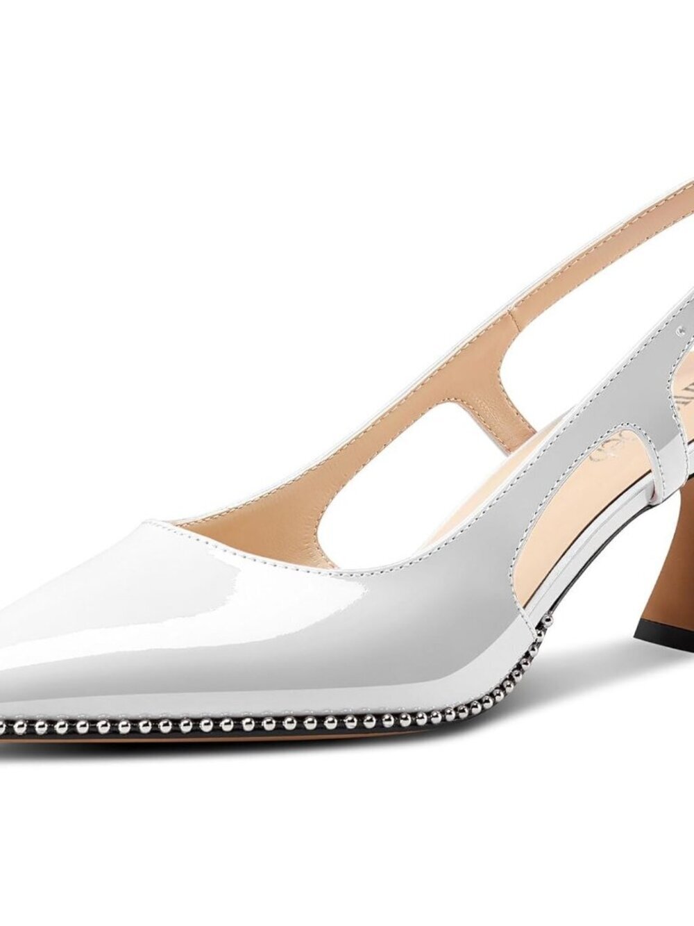 Women's White Stylish Pointed Toe Slingback Buckle Ankle Strap Heels Shoes